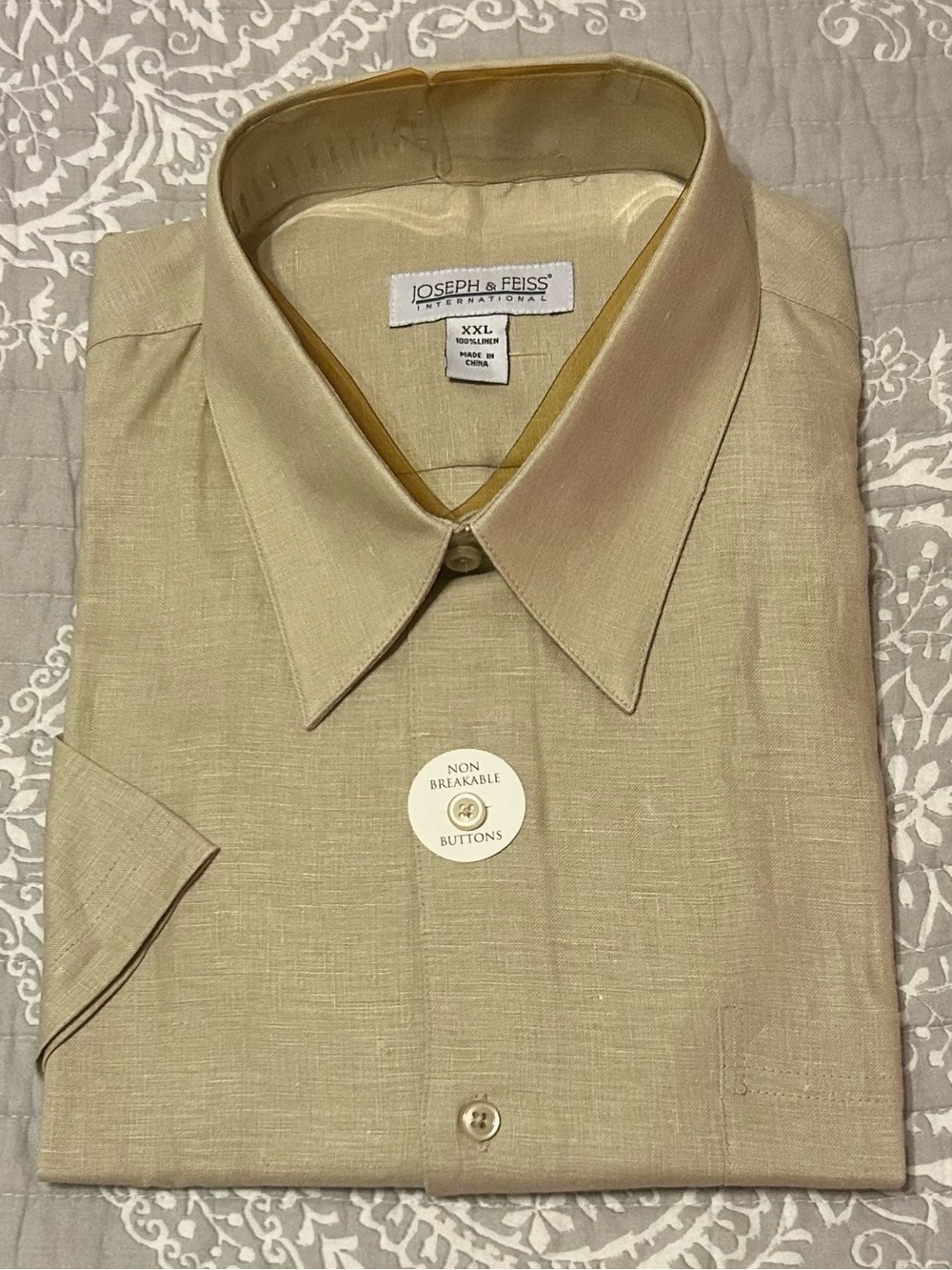 New 100% Linen Joseph & Feiss Men’s Beige Short Sleeve Button Up Dress Shirt XXL